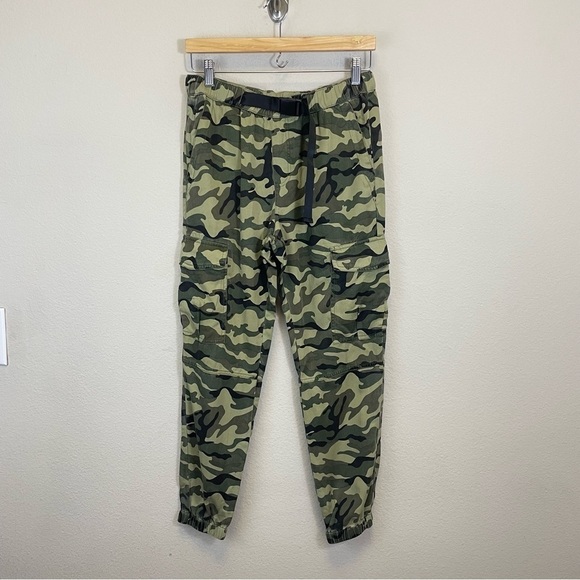 Pam & Gela Green Camouflage Print Cargo Cropped Military Pull On Pants Size S - Picture 3 of 13